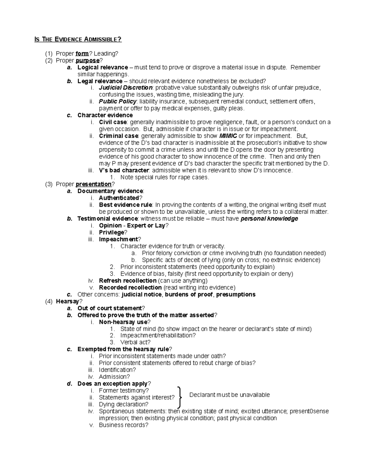 Evidence-checklist - Short Evidence Checklist Outline - Is The Evidence 