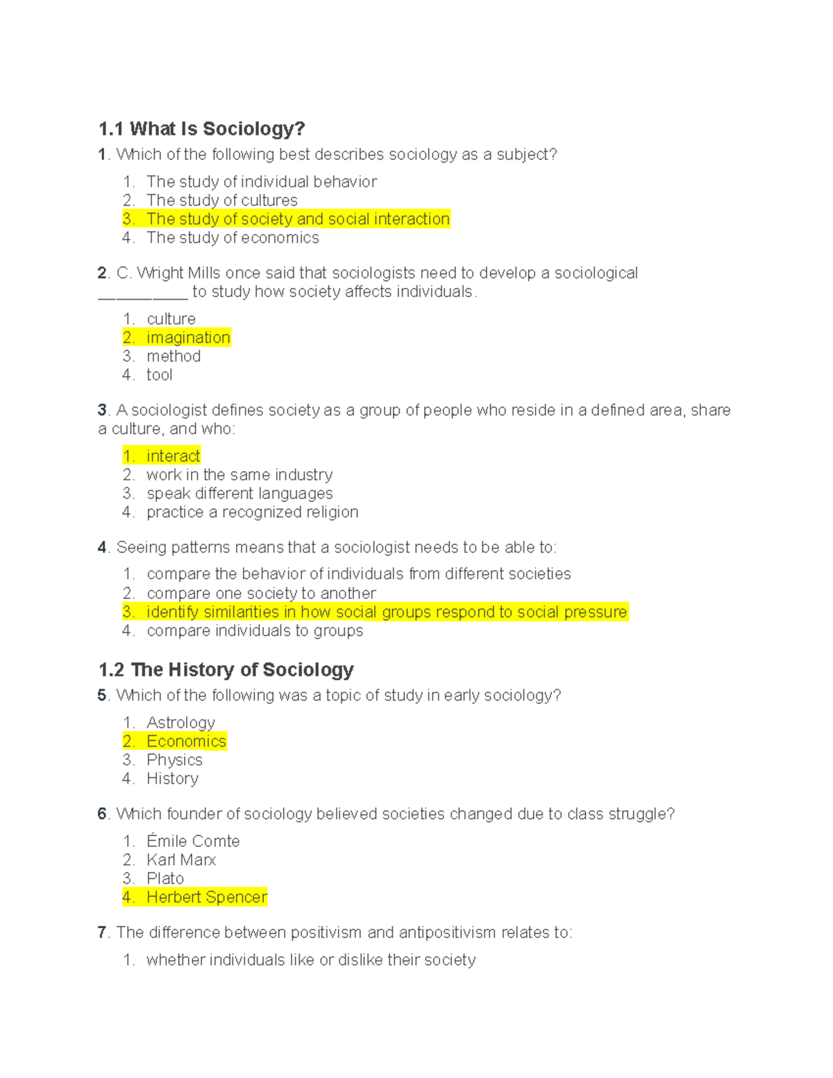 Soc 1 Chapters 1-6 Study Guide (With Answers) - 1 What Is Sociology? 1 ...