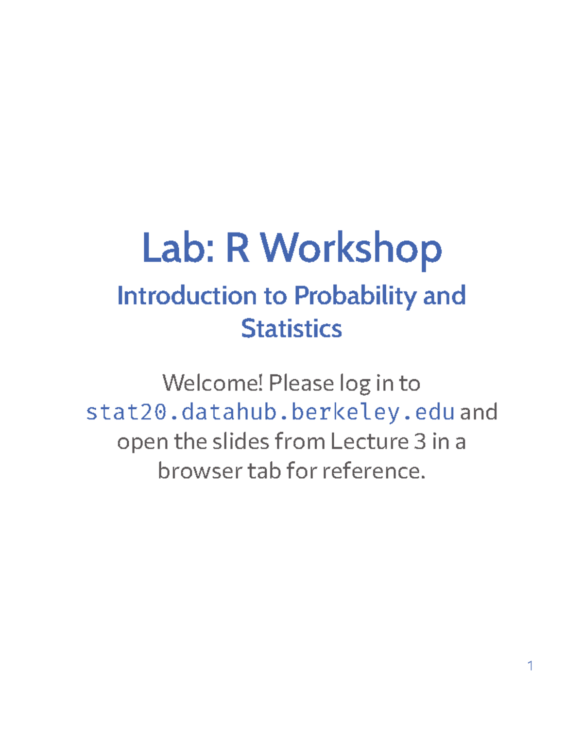 R Workshop description for Excel - Lab: R Workshop Introduction to ...