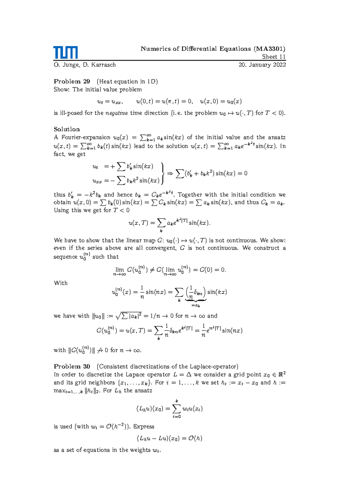 Solutions 11 - Exercise Winter semester 2021 - Numerics of Differential ...