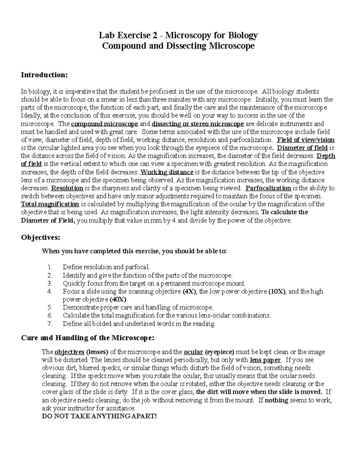 Dr - Hsusuzhzus - Lab Exercise 2 - Microscopy for Biology Compound and ...