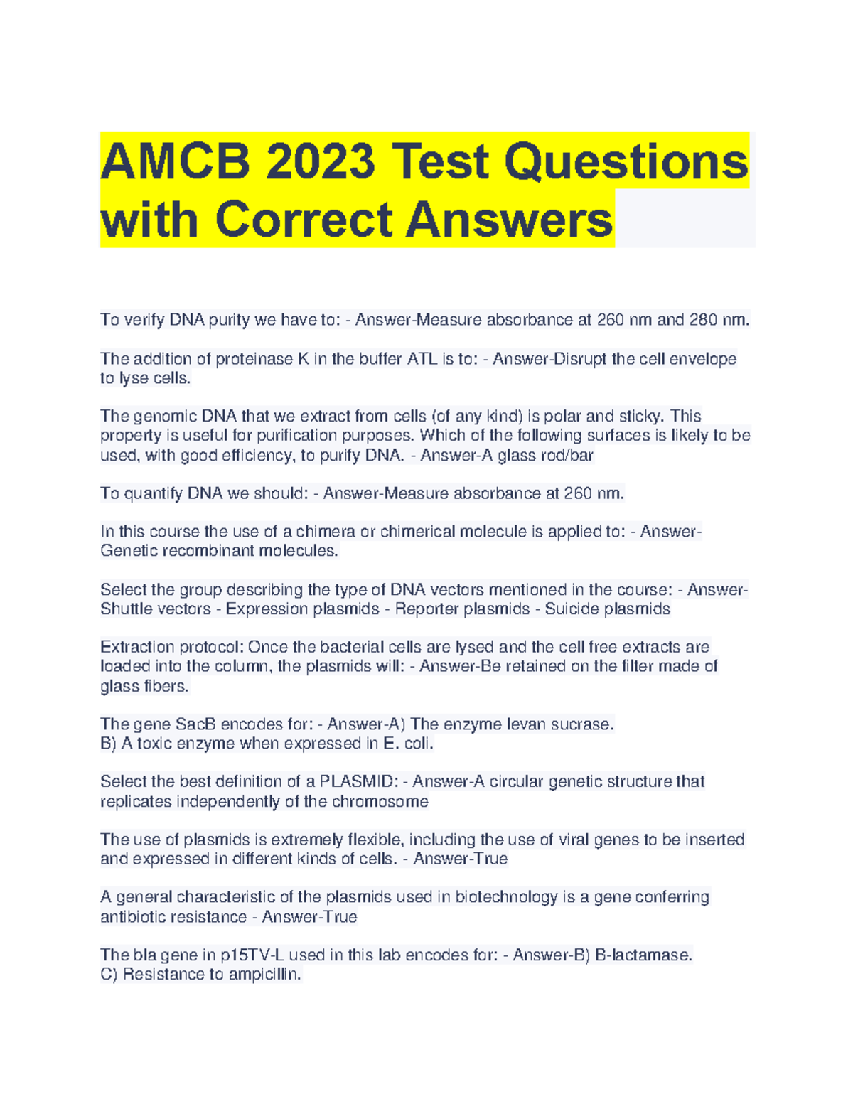 AMCB 2023 Test Questions with Correct Answers - The addition of ...