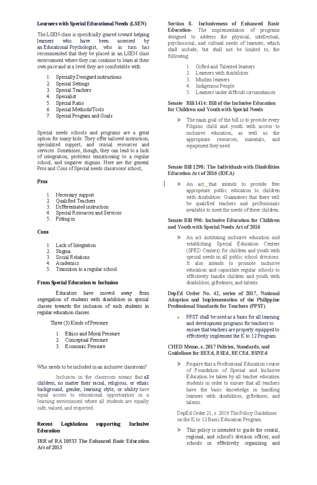 Special-Education - Summary Foundations of Special and Inclusive ...