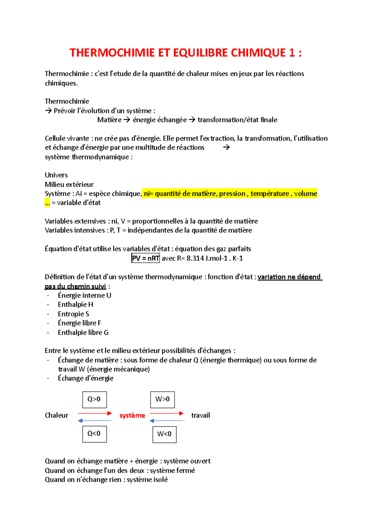 Thermochimie ET Equilibre Chimique 1 - THERMOCHIMIE ET EQUILIBRE ...