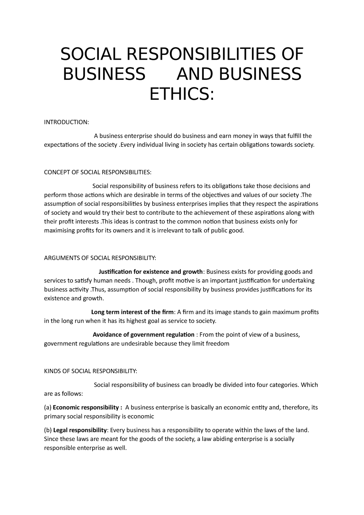 write an essay on social responsibilities of business