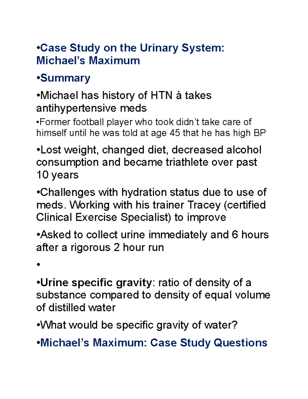 urinary system case study answers