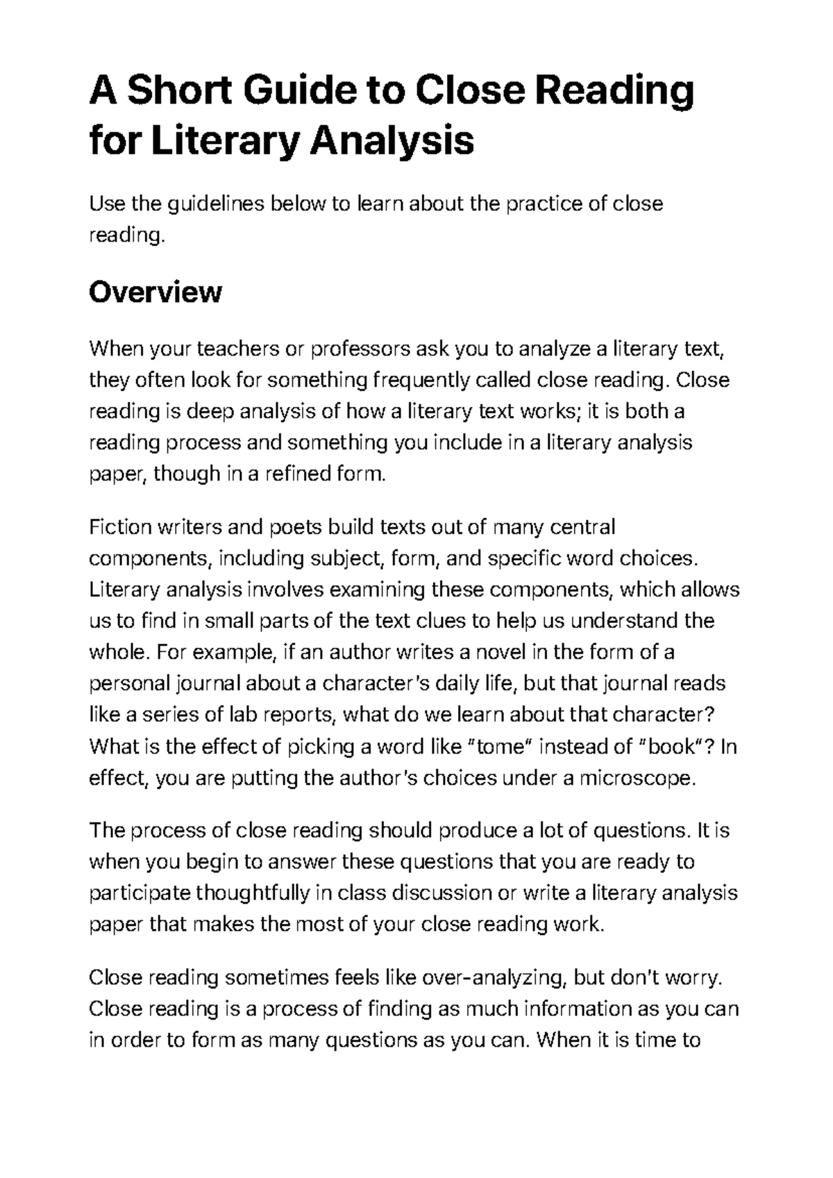 A Short Guide to Close Reading for Literary Analysis – The Writing ...