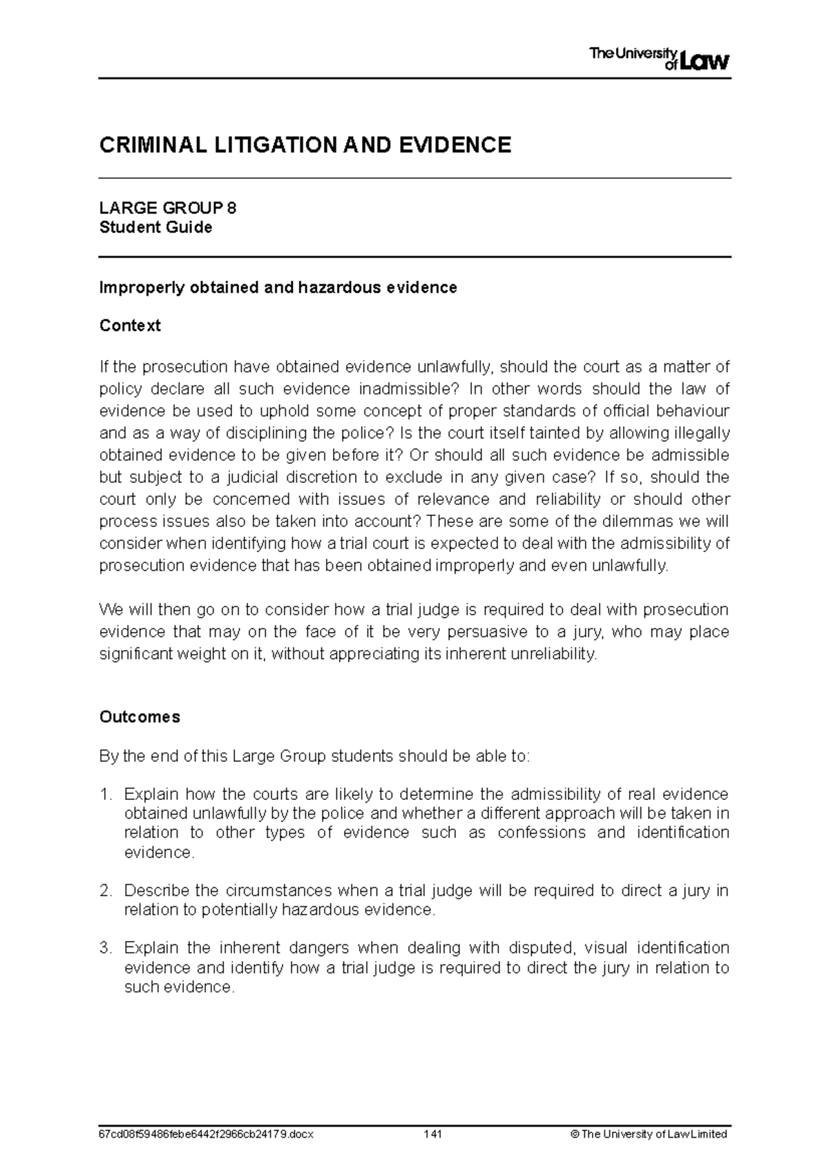 lecture/Unit 8 guides - CRIMINAL LITIGATION AND EVIDENCE LARGE GROUP 8 ...