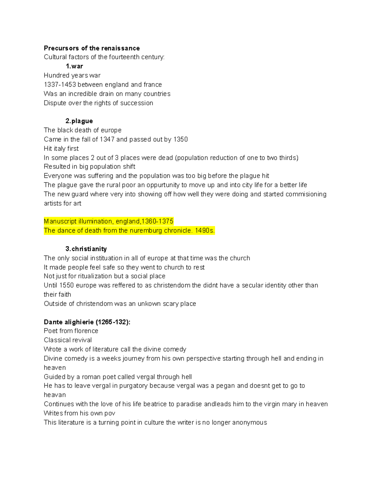 ARTE 102 lecture notes - Precursors of the renaissance Cultural factors ...