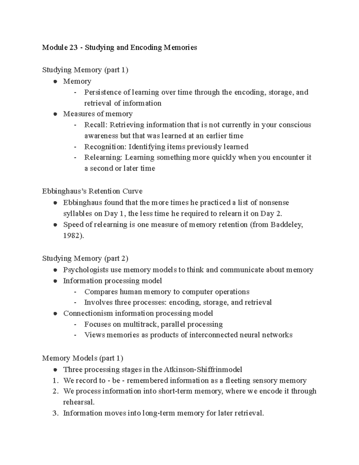 PSYC 111 Module 23 Notes - PSYC 111 - BU - Studocu