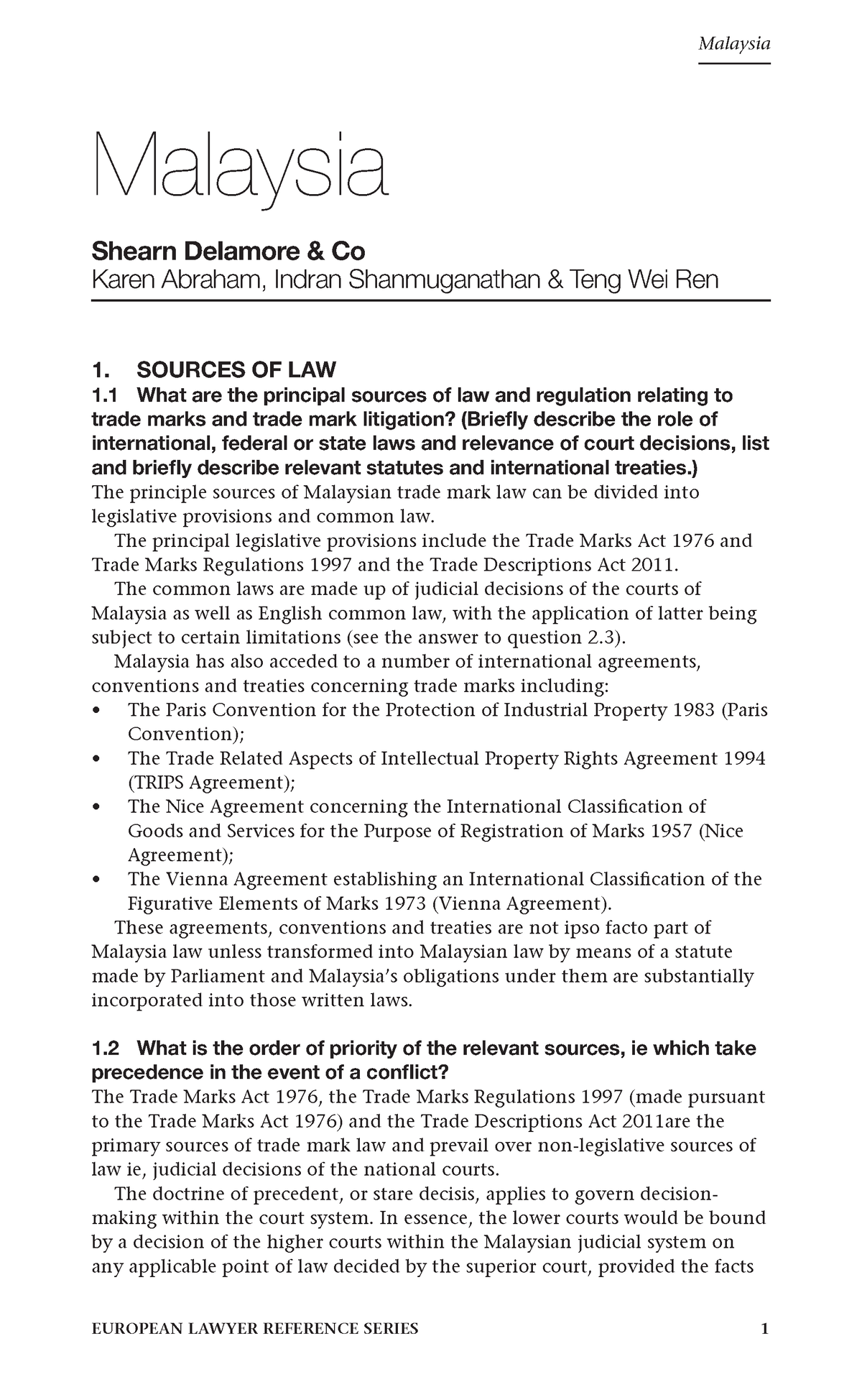 European Lawyer Reference Series Trademark Litigation 2013 - Malaysia ...