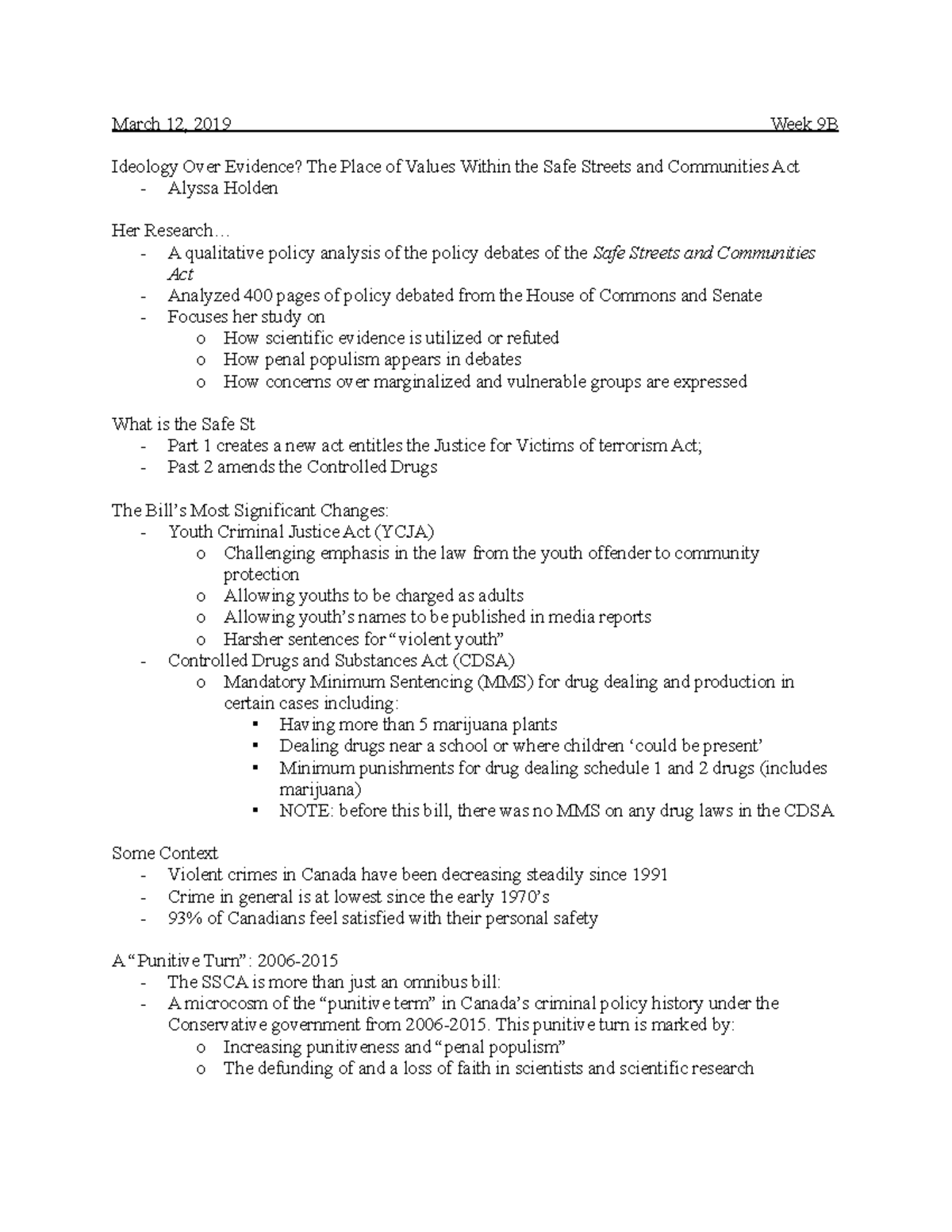 SOCI 1020 Week 9 Lecture Notes - 2019 - March 12, 2019 Week 9B Ideology ...