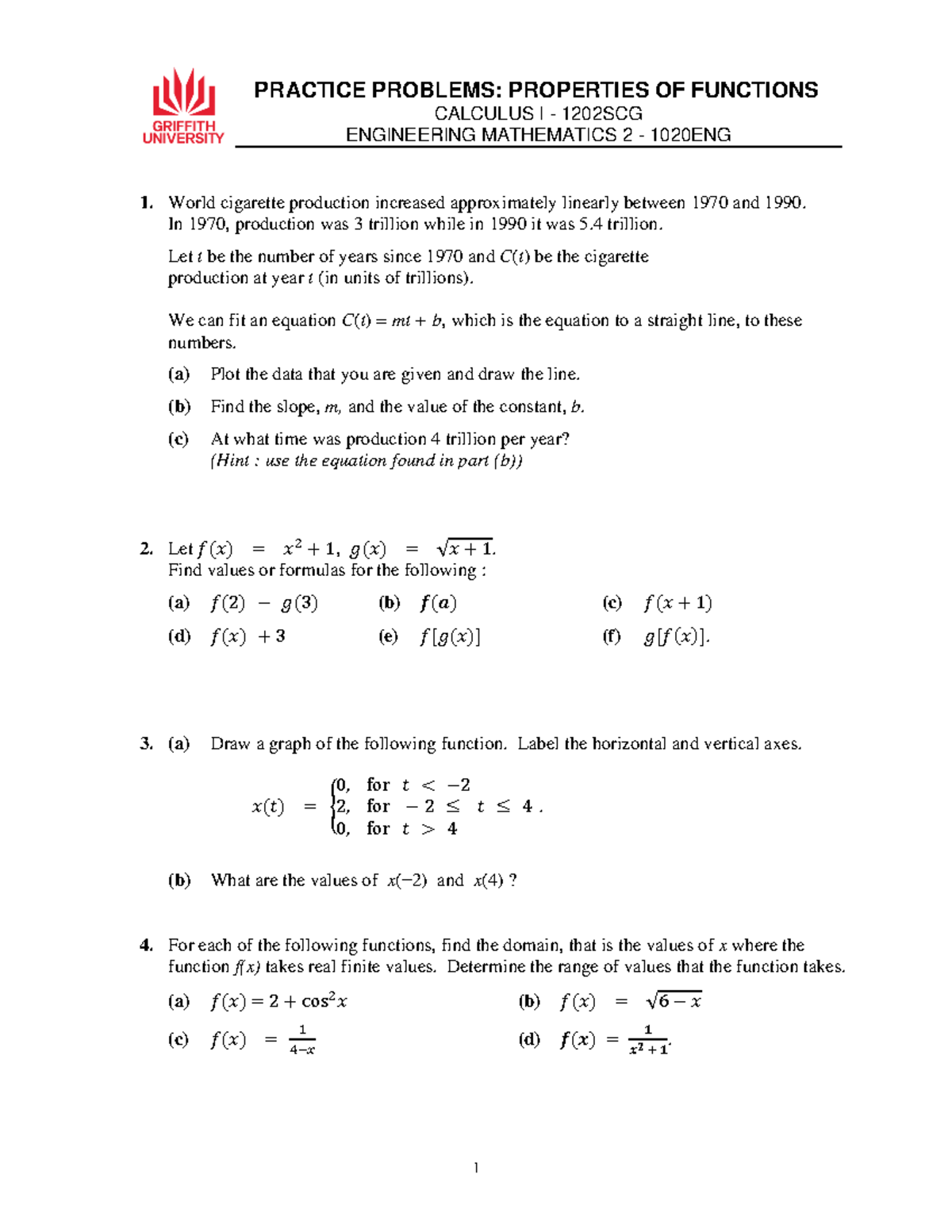 2-Functions-problems - 1 PRACTICE PROBLEMS: PROPERTIES OF FUNCTIONS ...