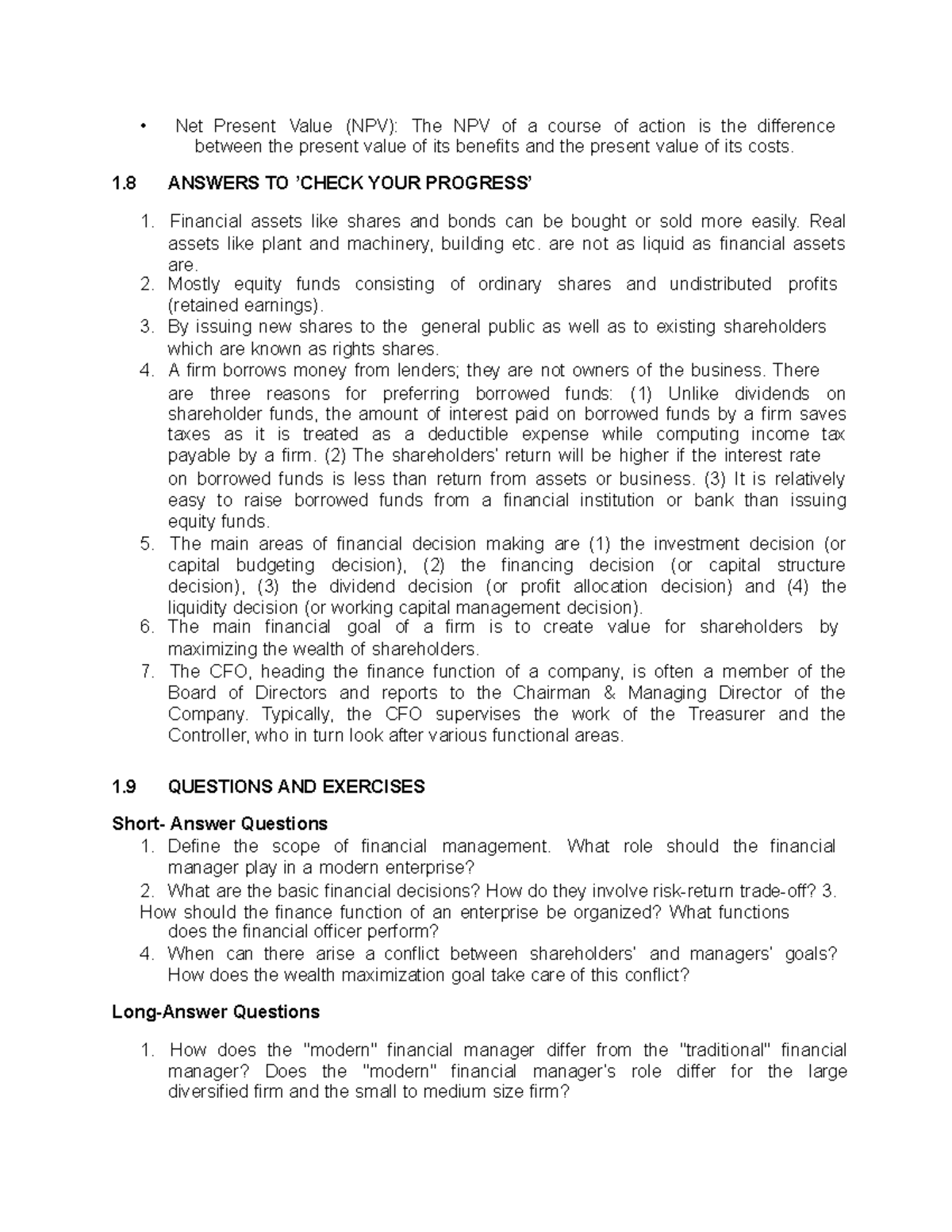 Fin 501 intra notes 2 - Net Present Value (NPV): The NPV of a course of ...