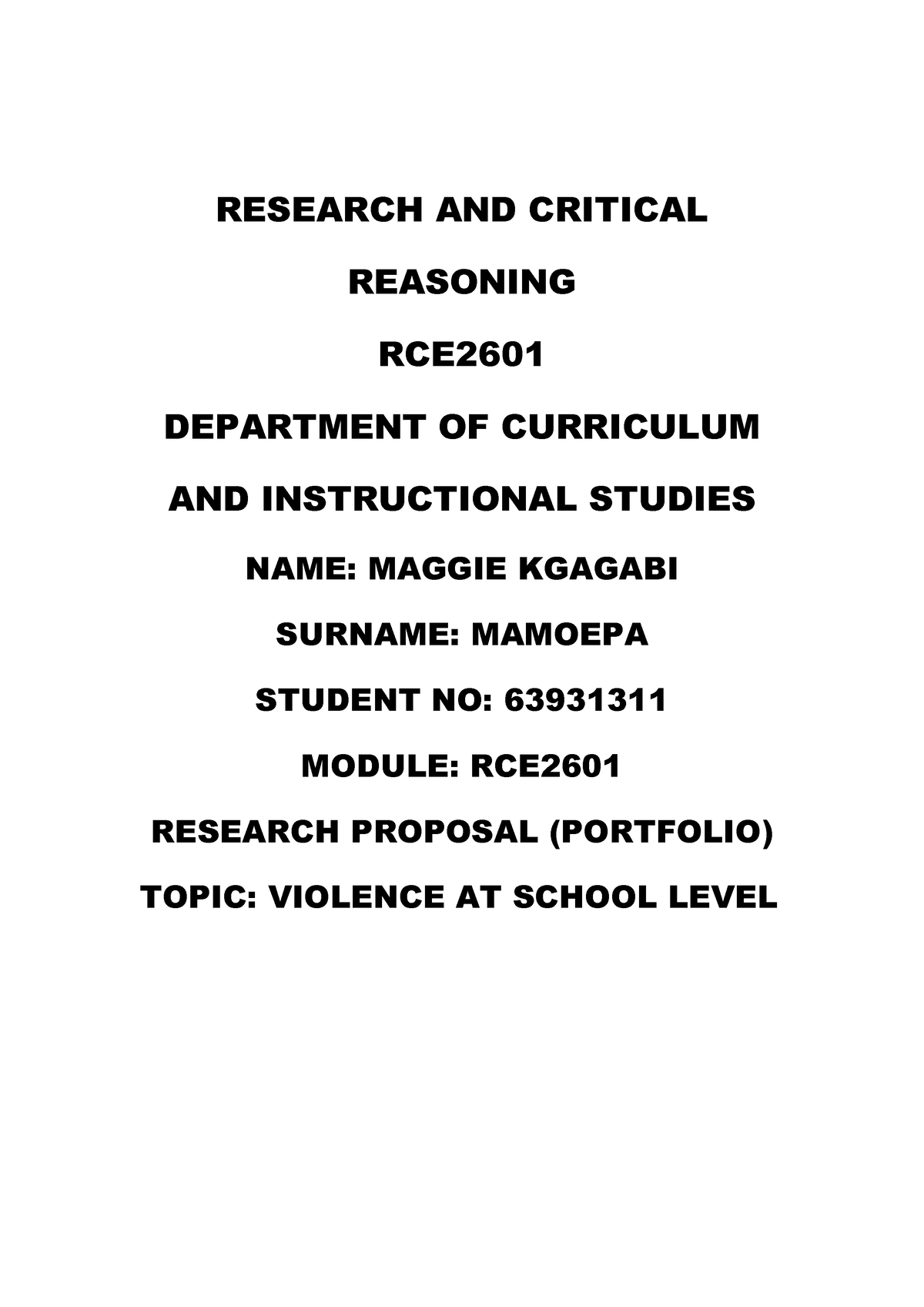 research and critical reasoning (rce2601)