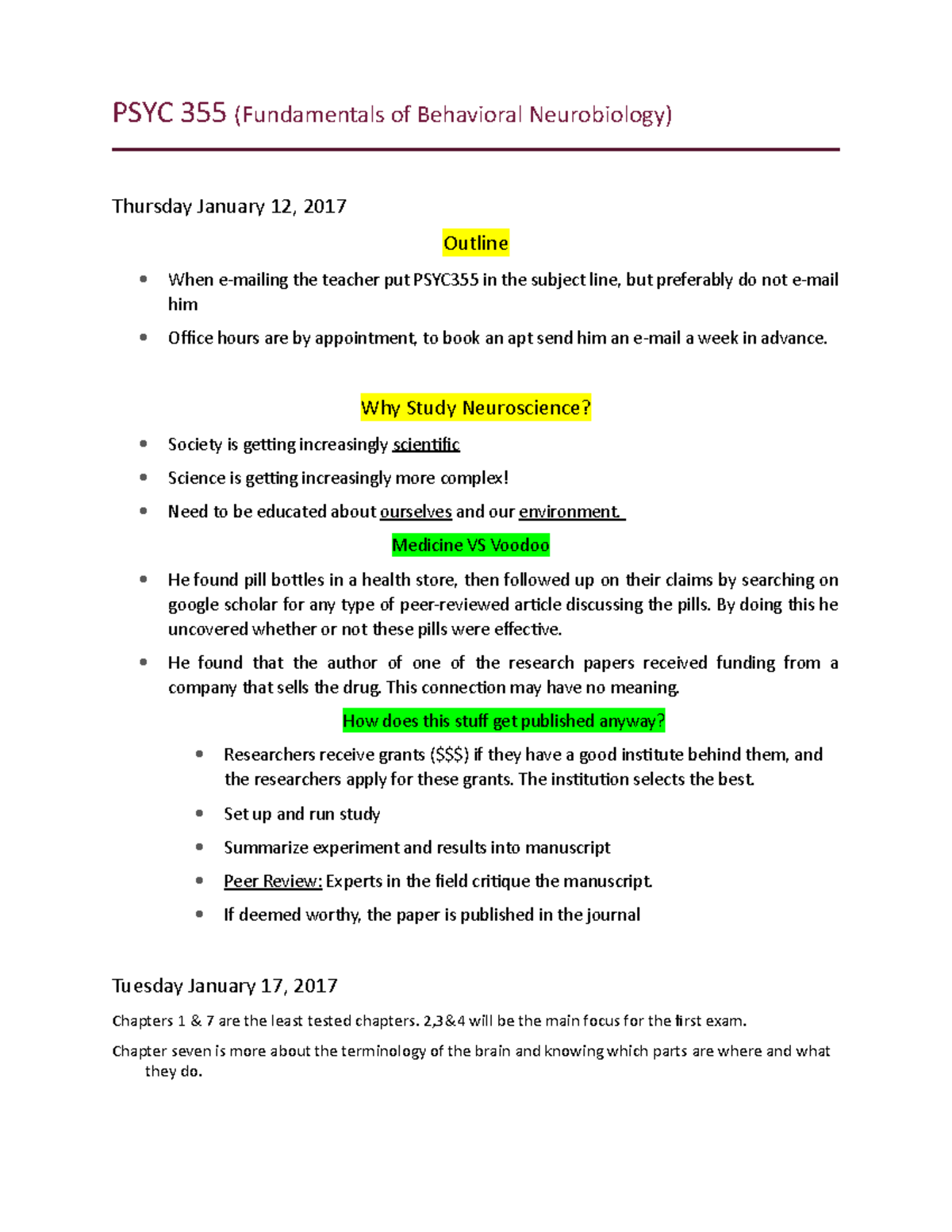 PSYC 355 class notes - PSYC 355 (Fundamentals of Behavioral ...