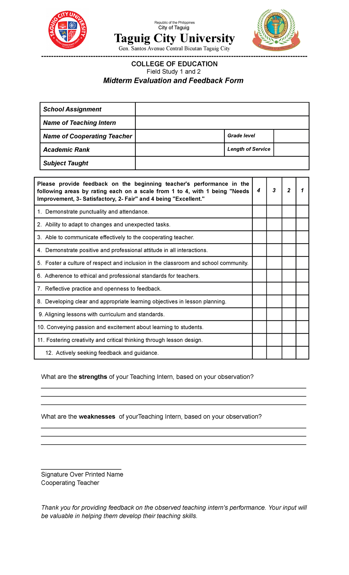 Field Study 1 and 2 Midterm Feedback 1 - Republic of the Philippines ...