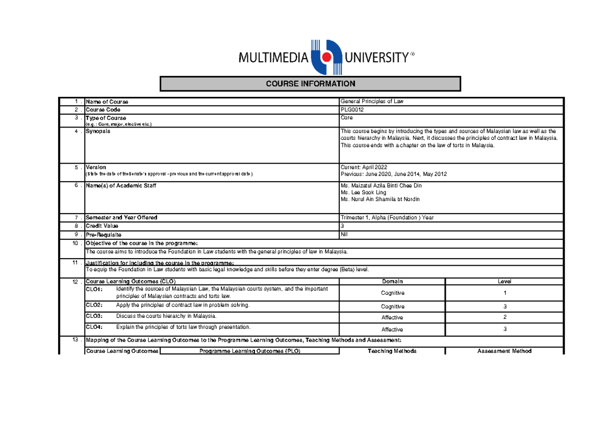 Syllabus - PLG0012 General Principles Of Law 2022 - 1. 2. 3. 4. 5. 6. 7 ...