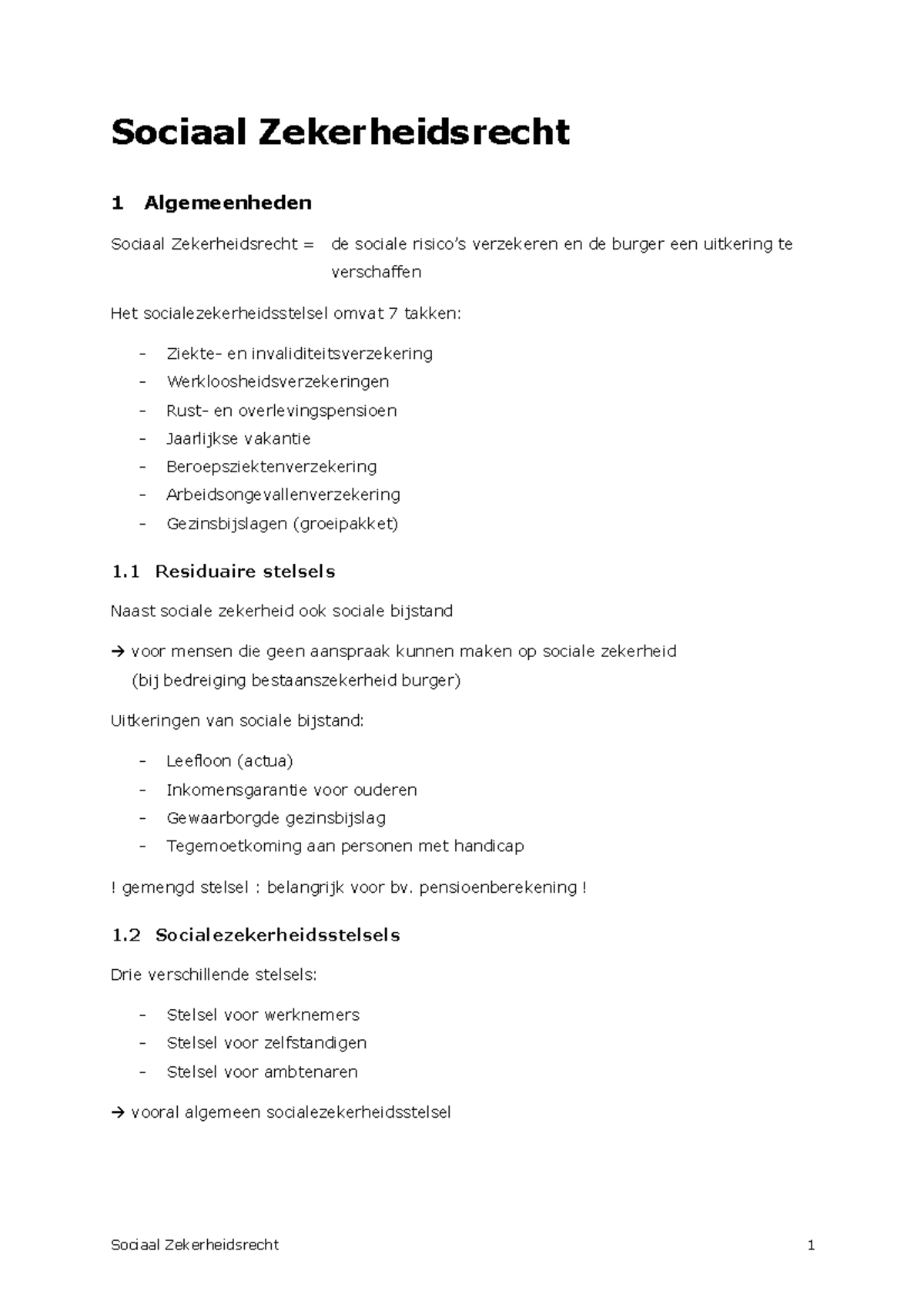 Samenvatting Sociaal Zekerheidsrecht - Sociaal Zekerheidsrecht 1 ...