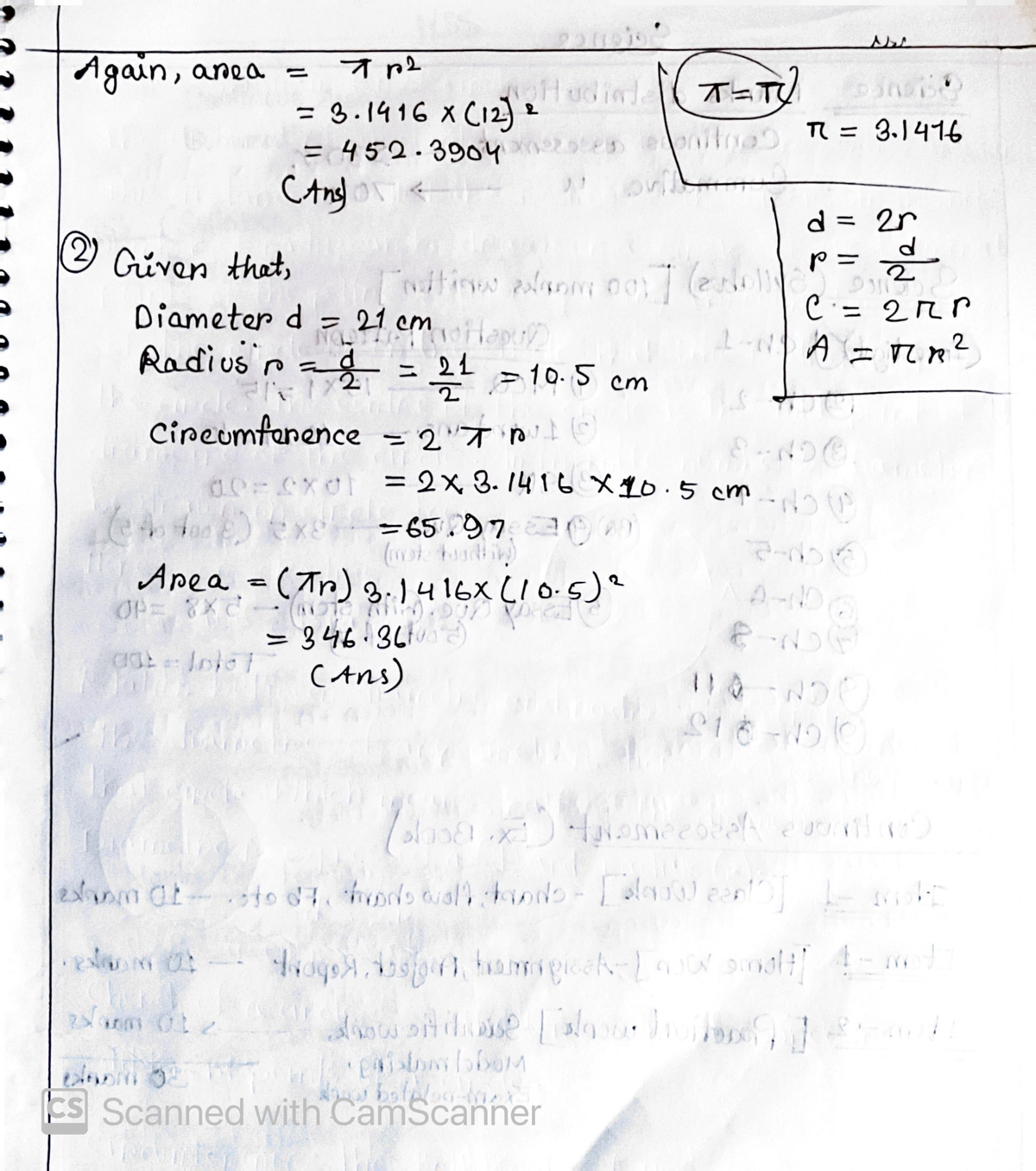 Circle 3 - Mathematics - Again, area r2 3 X (12) F 3 452 (Ans) d 2r 2 ...