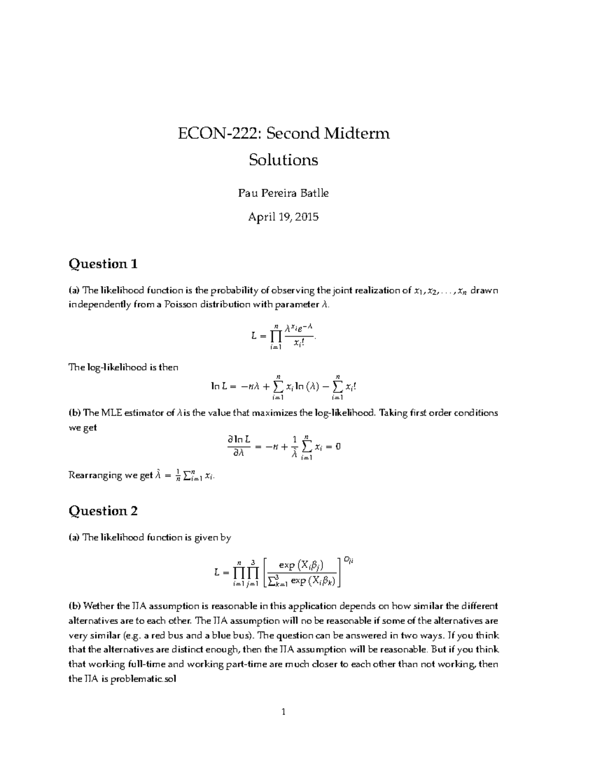 Midterm 2 Solutions - ECON-222: Second Midterm Solutions Pau Pereira ...