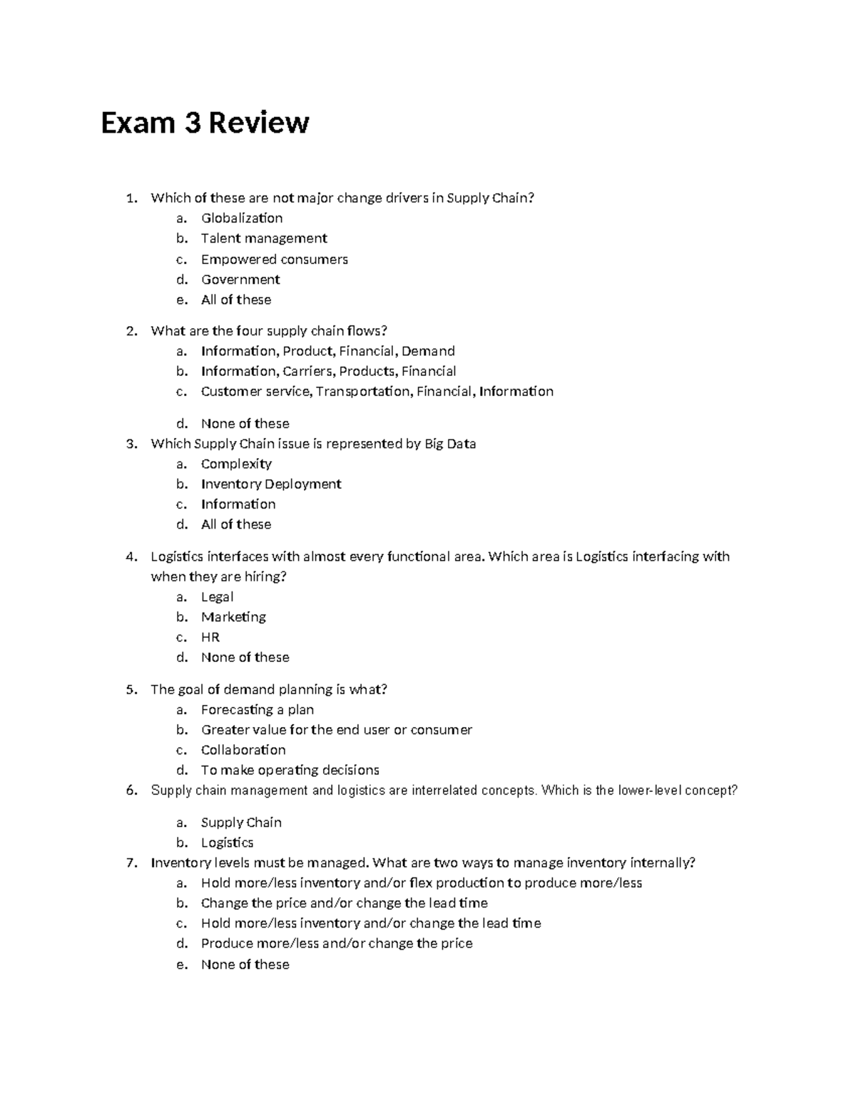 Exam 3 Review - Exam 3 Review Which of these are not major change ...