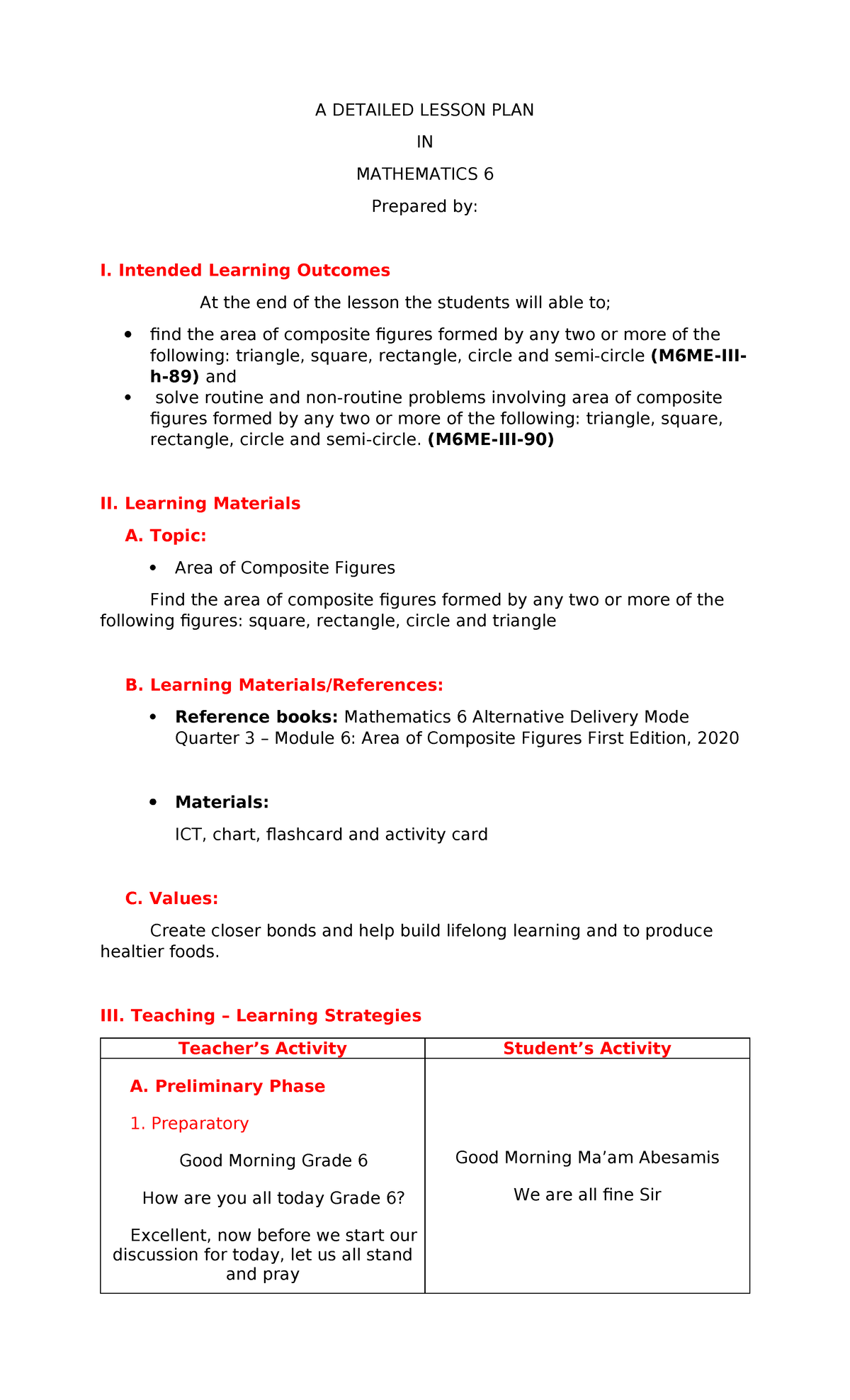 A Detailed Lesson PLAN TO MISS Abesamis - A DETAILED LESSON PLAN IN ...
