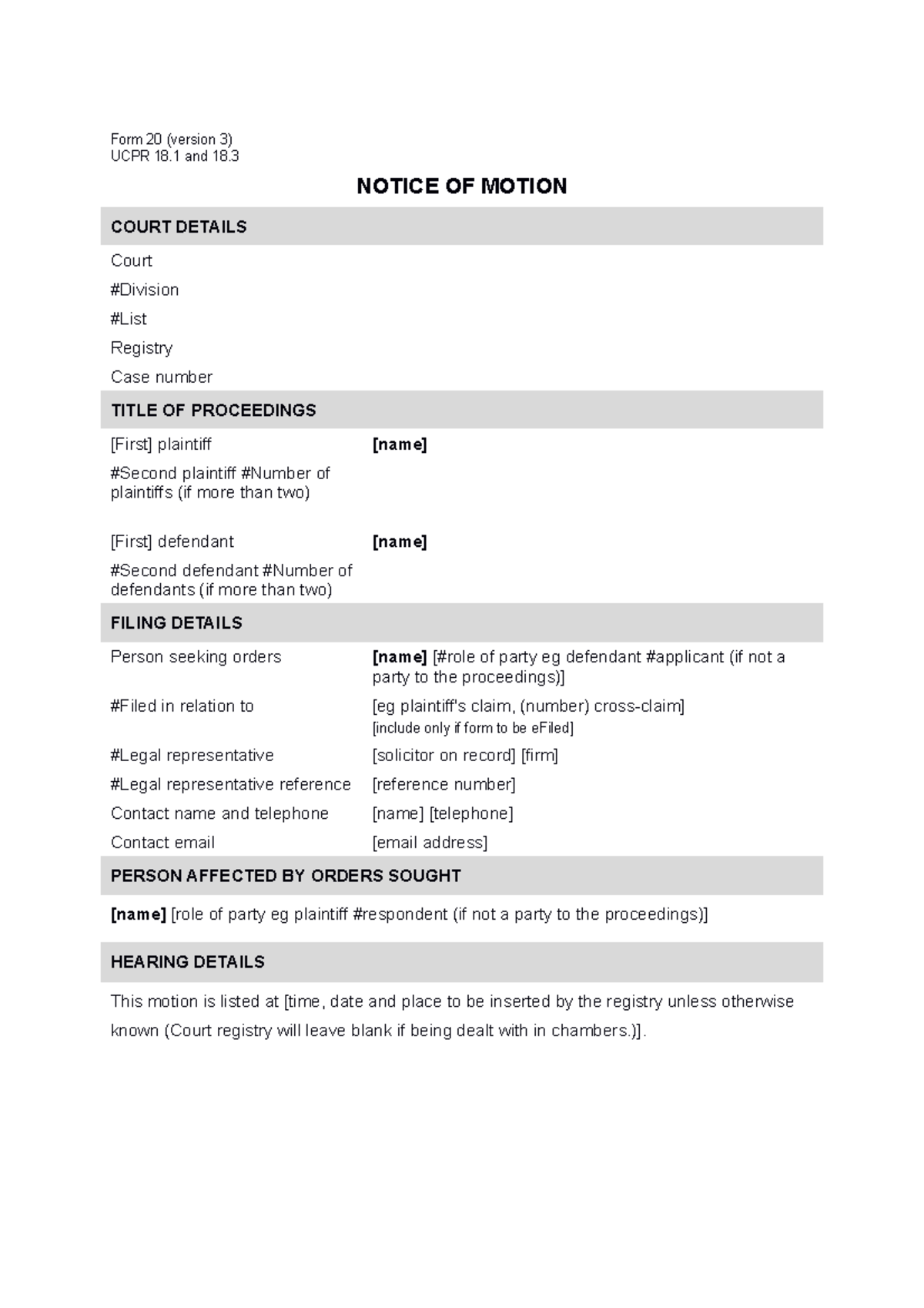 Ucpr form 20 v31 - Practice materials - Form 20 (version 3) UCPR 18 and ...
