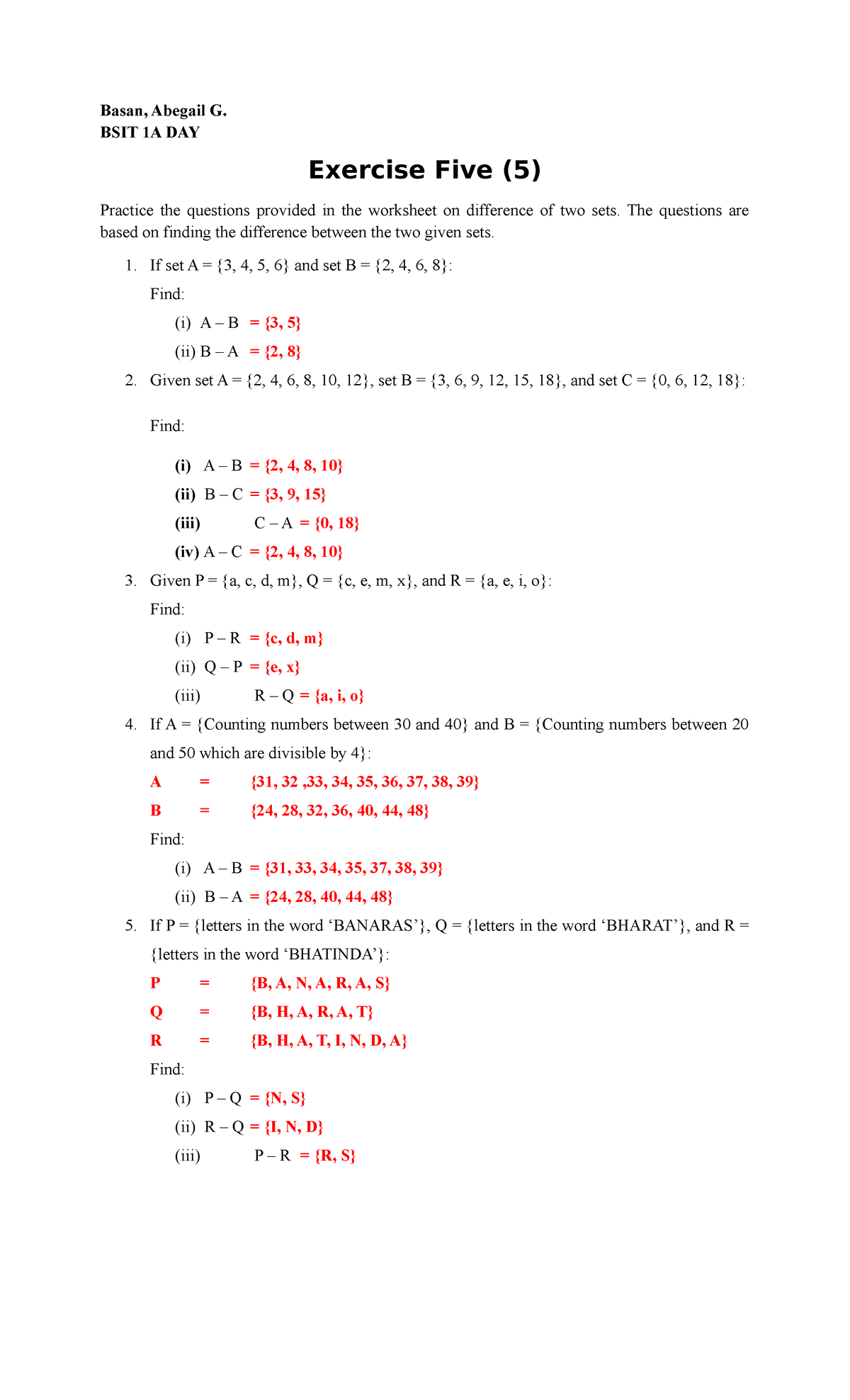 Basan, Abegail G. (Ex 5) - Basan, Abegail G. BSIT 1A DAY Exercise Five ...