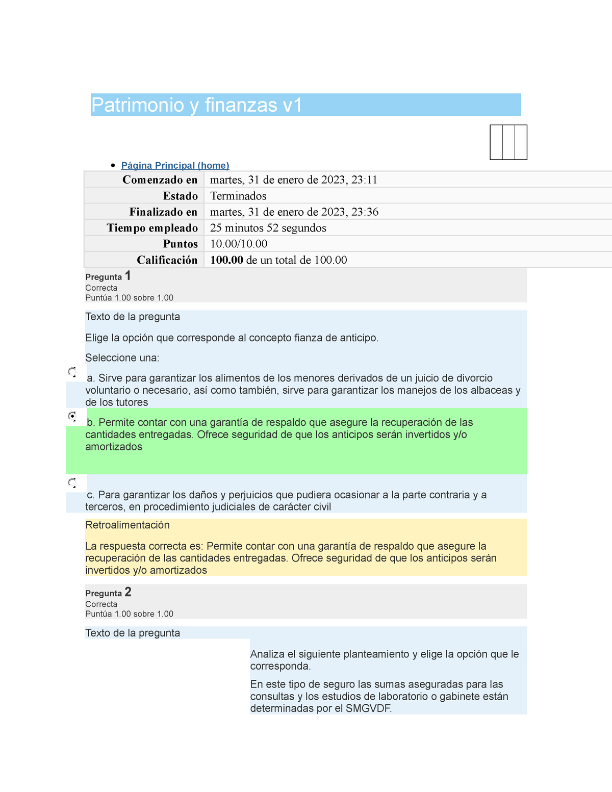 Examen Unidad 2. Conceptos De Finanzas, Seguros Y Retiro - Patrimonio Y ...