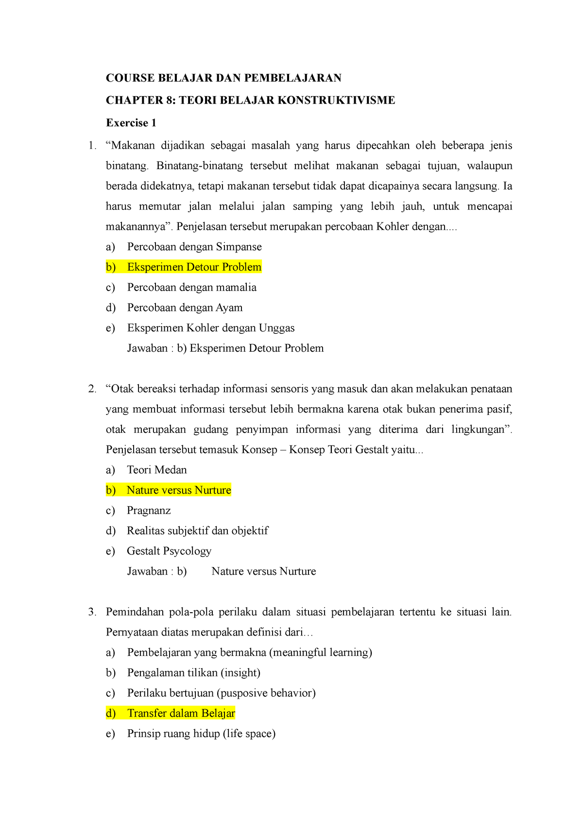 Chapter 8 Exercise 1 - Belajar Dan Pembelajaran - COURSE BELAJAR DAN ...