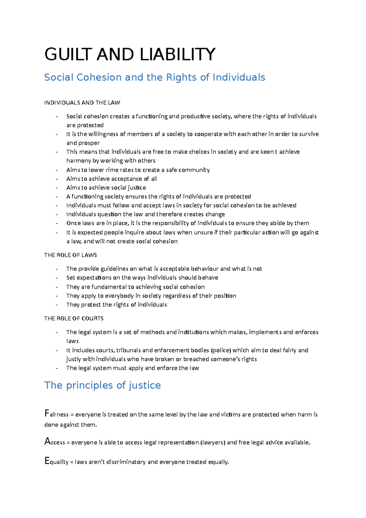 AOS 1 notes - GUILT AND LIABILITY Social Cohesion and the Rights of ...