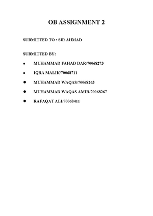 OB Assignment 2 - Organizational Behavior Name Syed Ahsan Zafar Umer ...