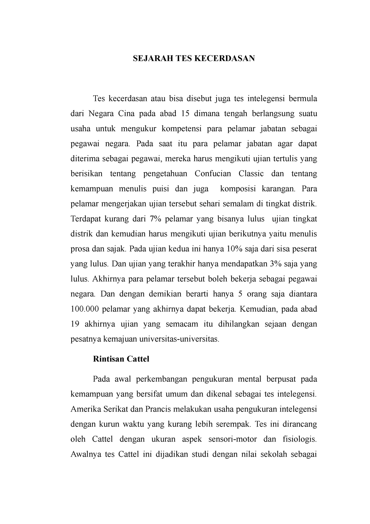 Sejarah TES Kecerdasan - SEJARAH TES KECERDASAN Tes Kecerdasan Atau ...