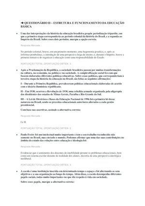 Estrutura E Funcionamento Da Educação Basica - Questionário I ...