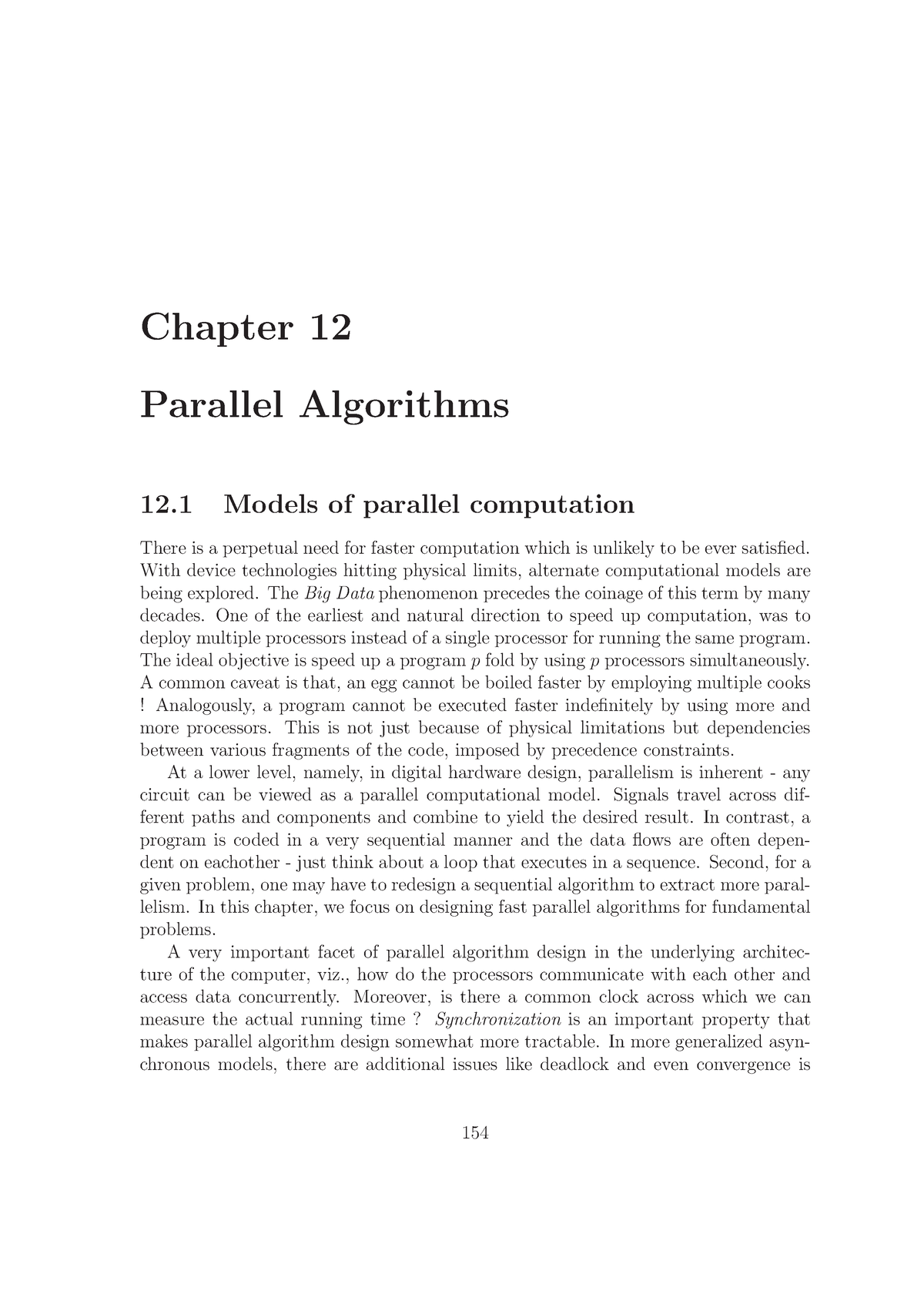 Preliminary Lecture Notes - Chapter 12 Parallel Algorithms 12 Models Of ...