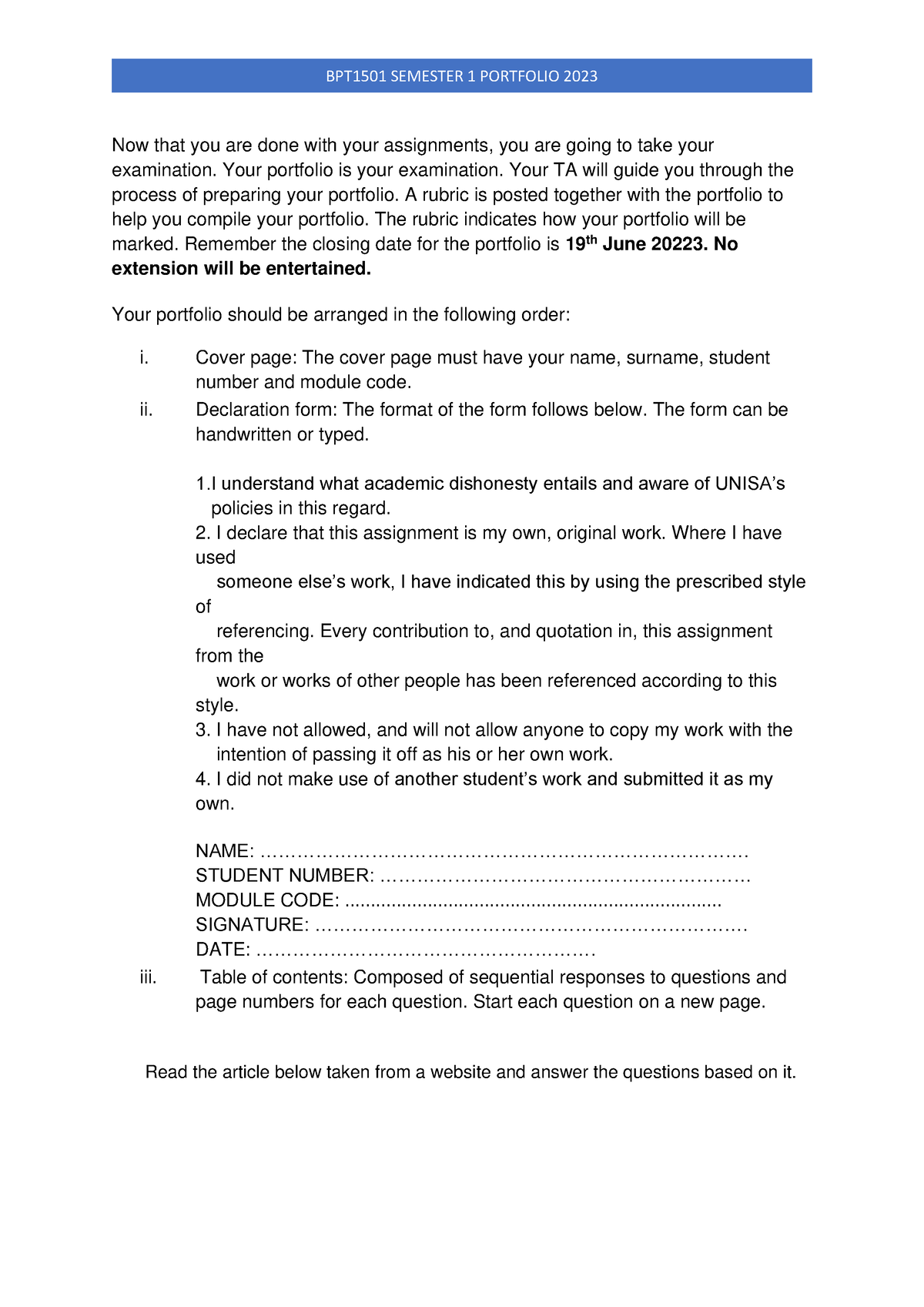 assignment portfolio meaning