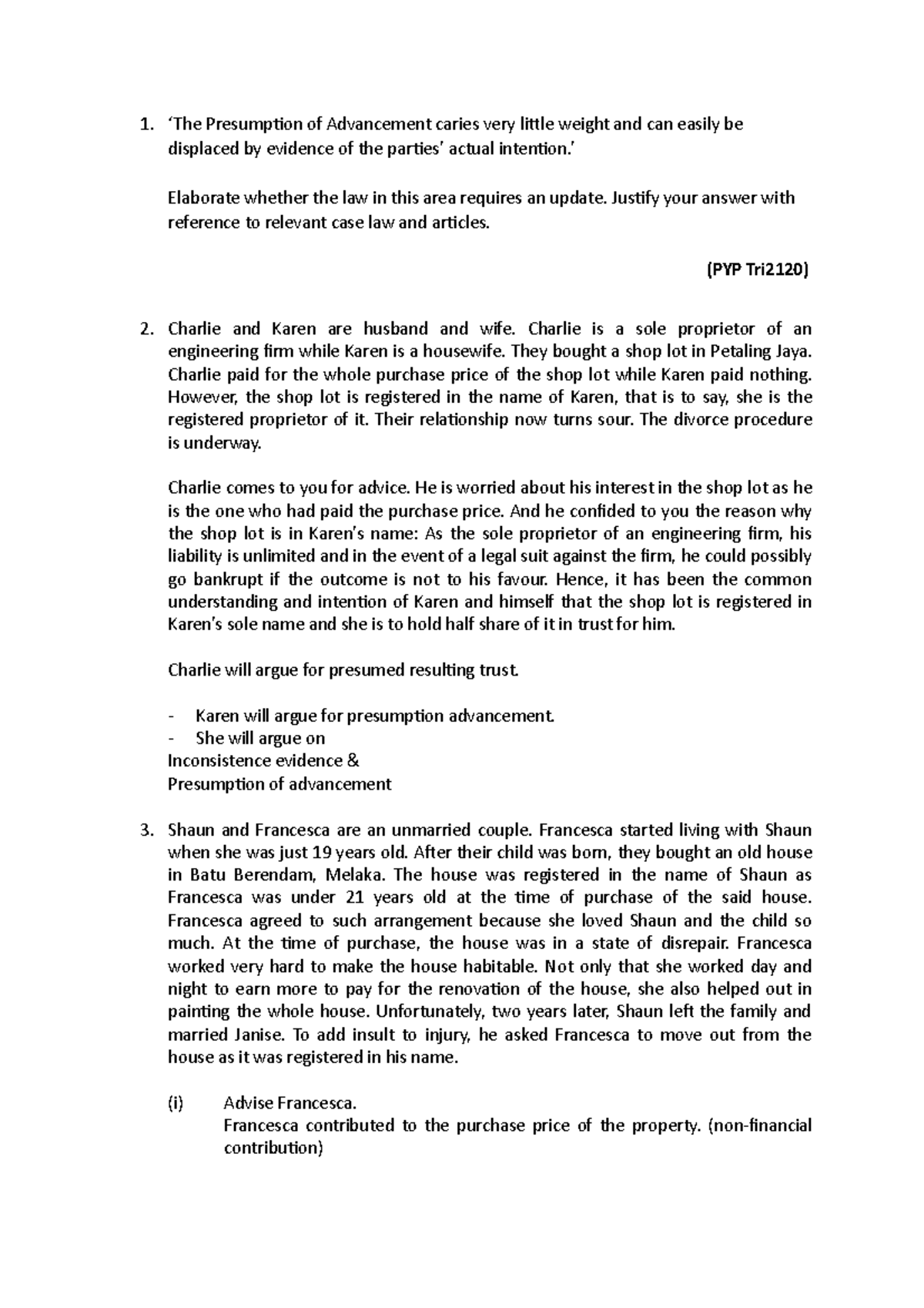 Resulting Trusts Tutorial - ‘The Presumption of Advancement caries very ...