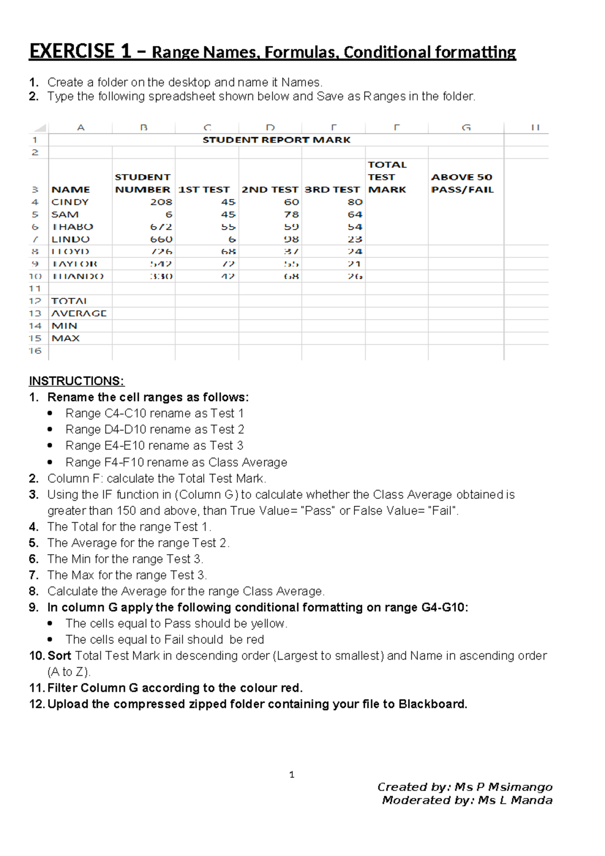 Exercise 1 Range Names - practical example - EXERCISE 1 – Range Names ...