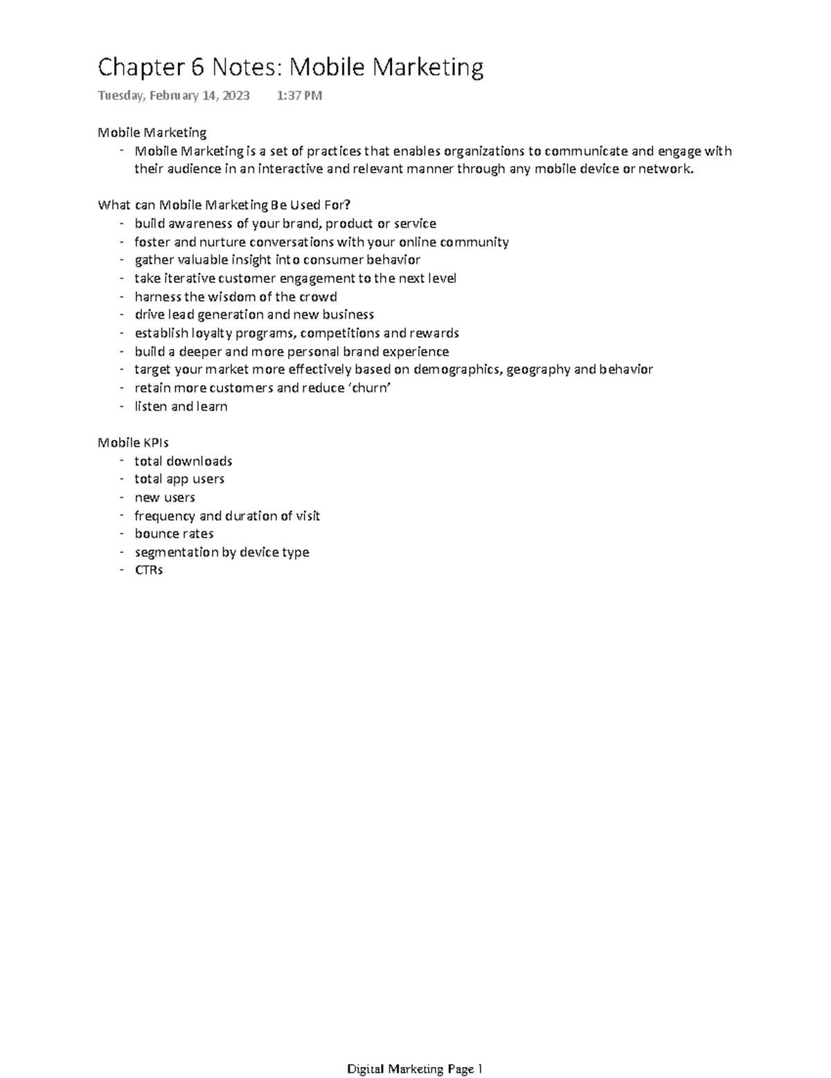 Chapter 6 Notes Mobile Marketing - Mobile Marketing Mobile Marketing is ...