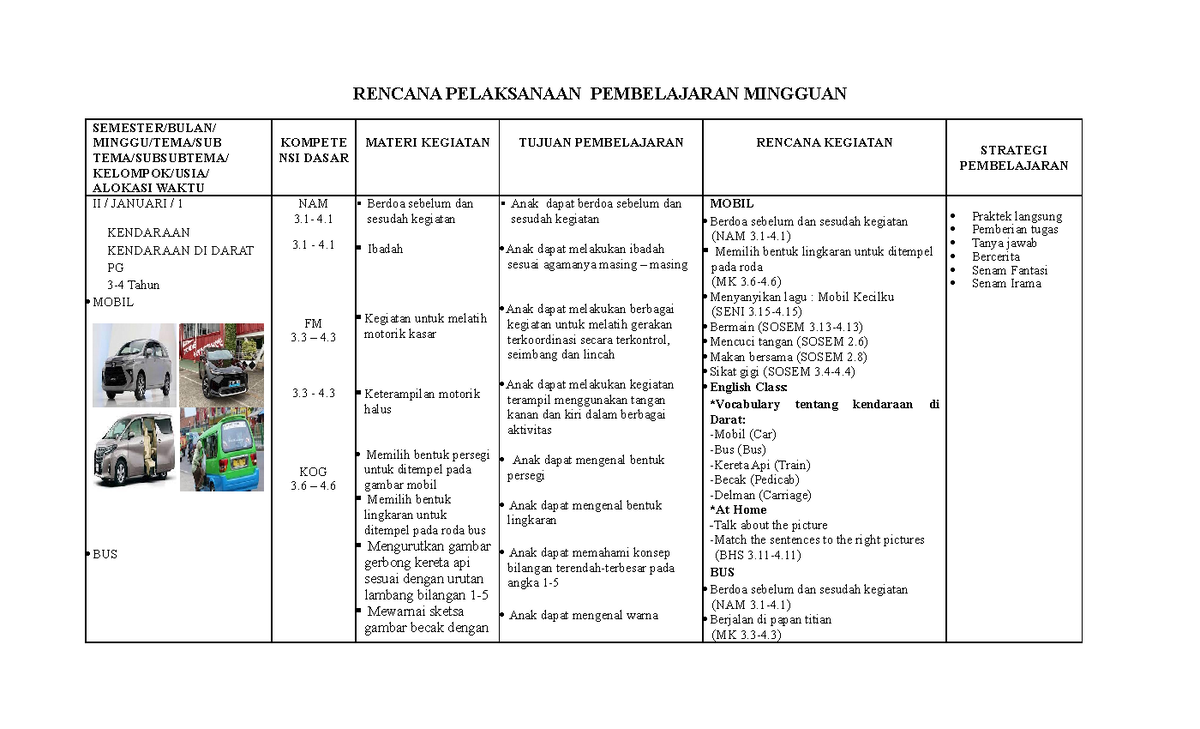 RPPM Kendaraan Darat KB - RENCANA PELAKSANAAN PEMBELAJARAN MINGGUAN ...