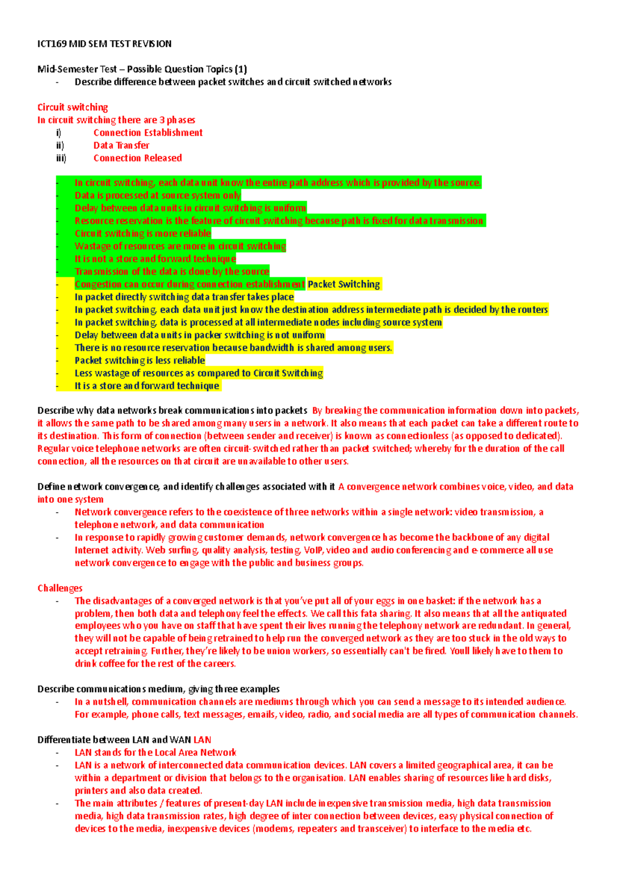 ICT169 MID SEM TEST Revision - ICT169 MID SEM TEST REVISION Mid ...