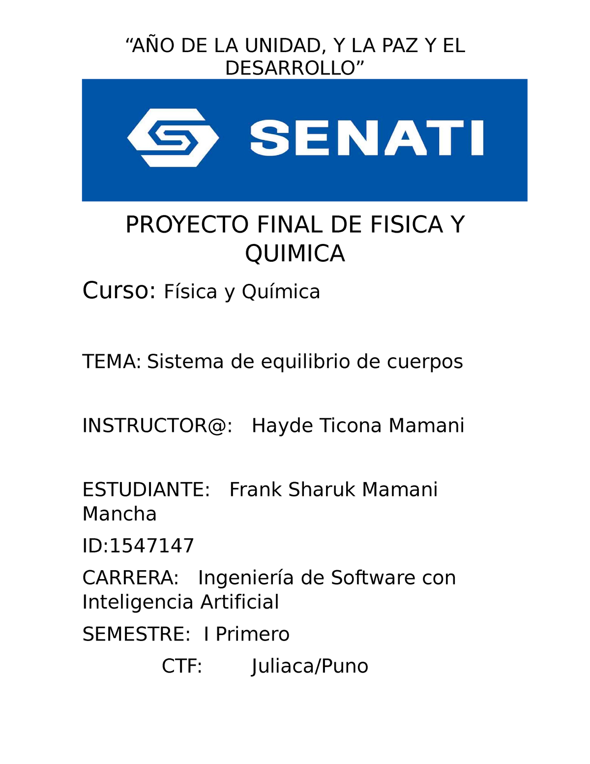 Proyecto Final DE Fisica Y Quimica - SENATI - Studocu