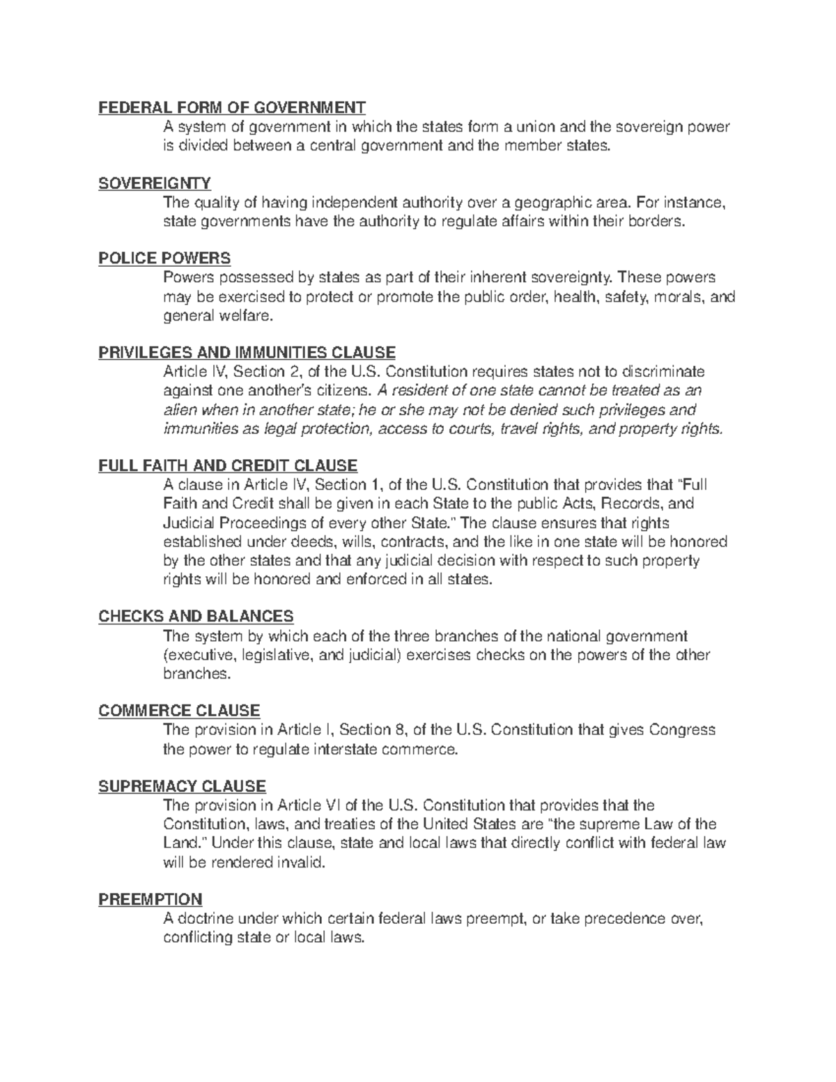 Chapter 4 Terms - Lecture notes ch. 4 - FEDERALFORM OFGOVERNMENT As y s ...
