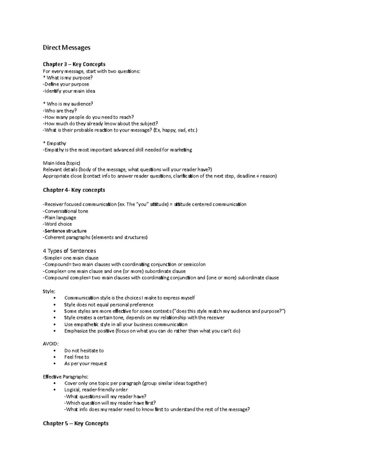 Direct Messages Ch 3, 4, 5, 7 - Direct Messages Chapter 3 – Key ...