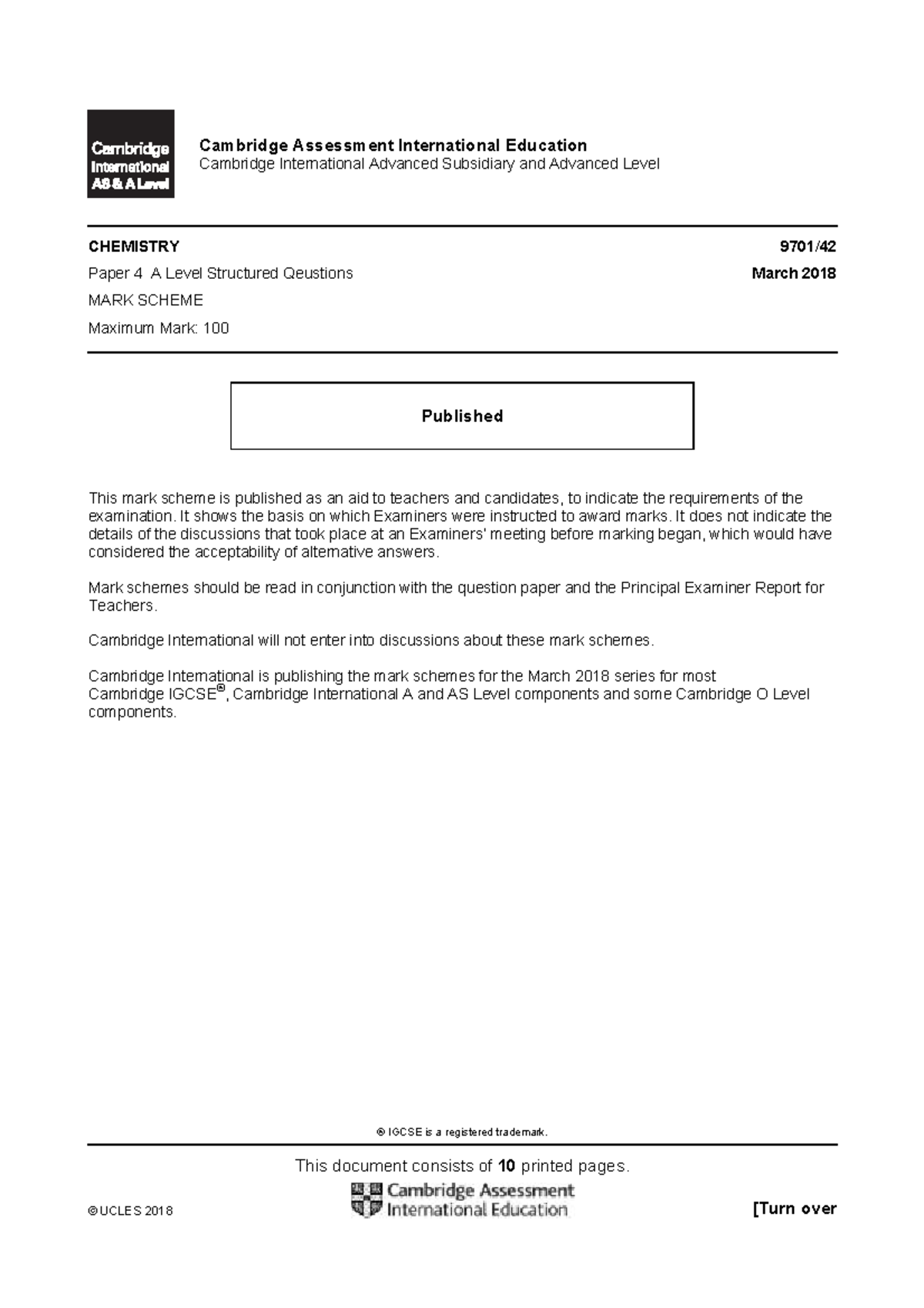 A LEVEL PAST YEAR IGCSE Is A Registered Trademark This Document
