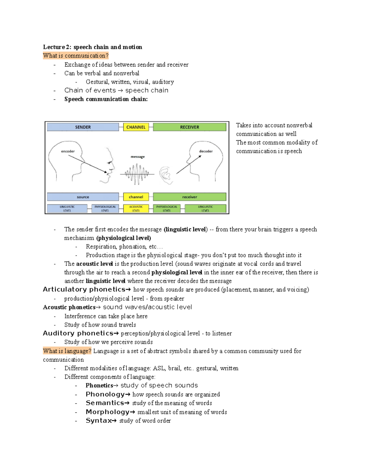 Lecture 2 speech and chain motion Lecture 2 speech chain and