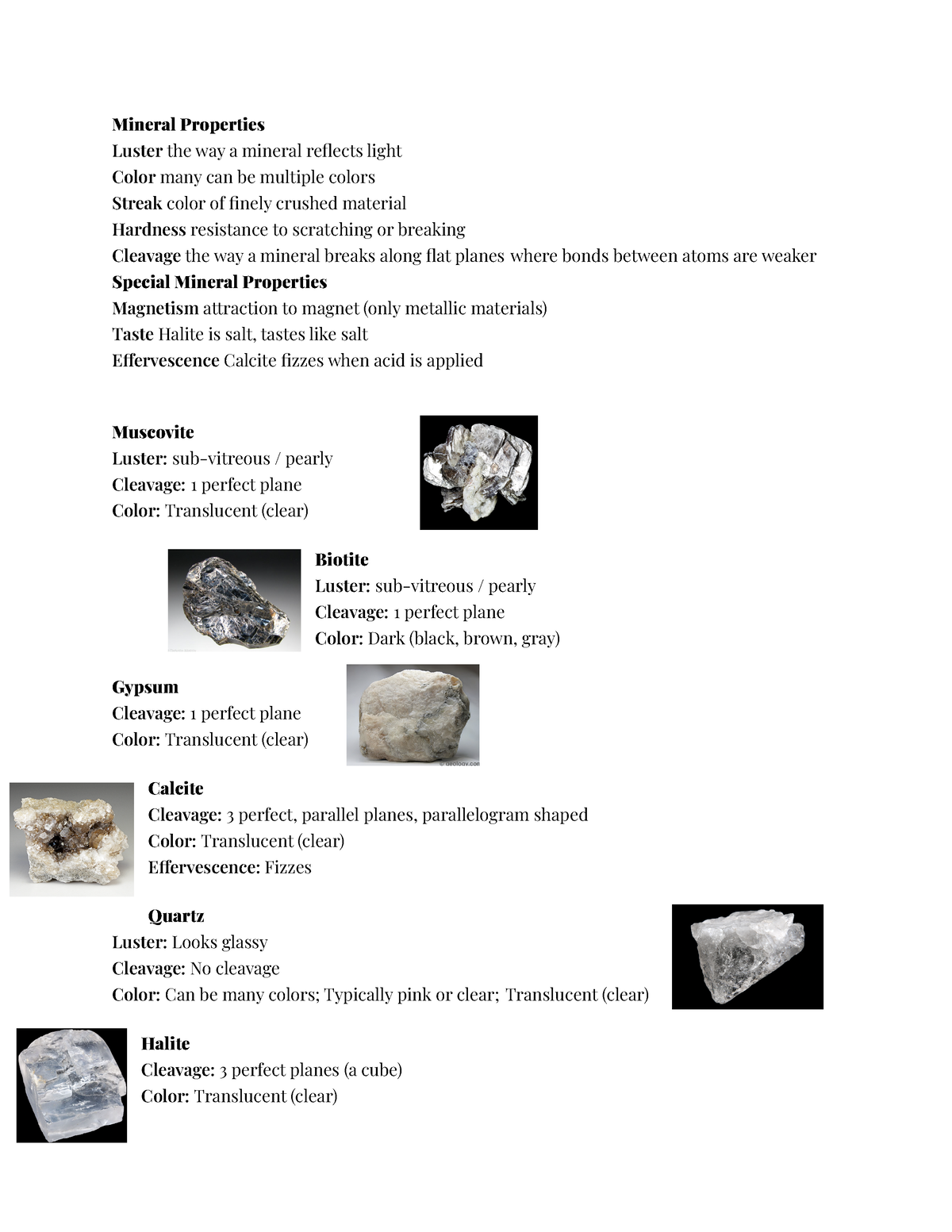 Mineral Properties Cheat Sheet - Mineral Properties Luster the way a ...