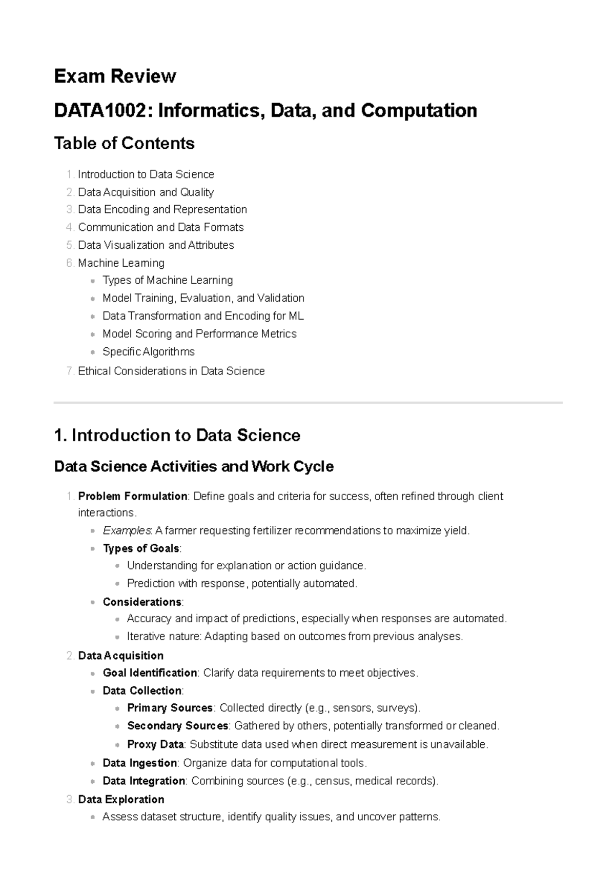 Finals Summary Notes (DATA1002 - Informatics: Data and Computation ...