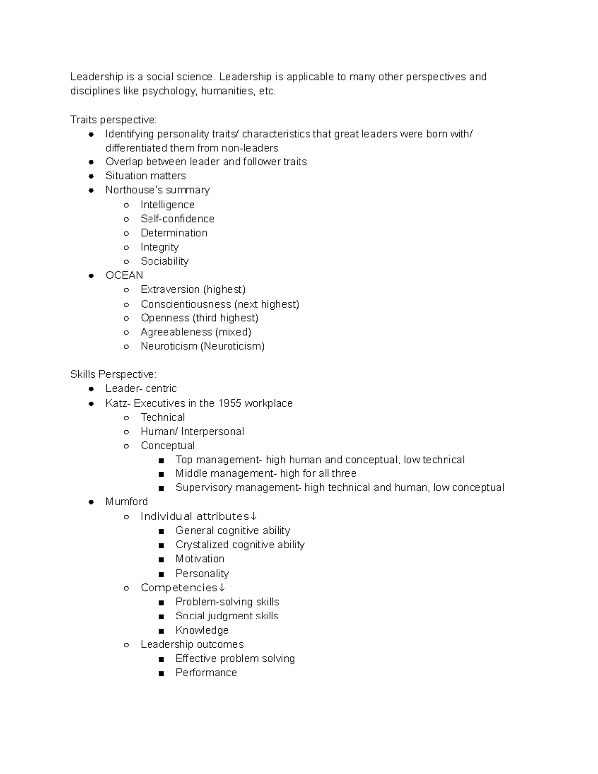Leadership Midterm notes - Leadership is a social science. Leadership ...